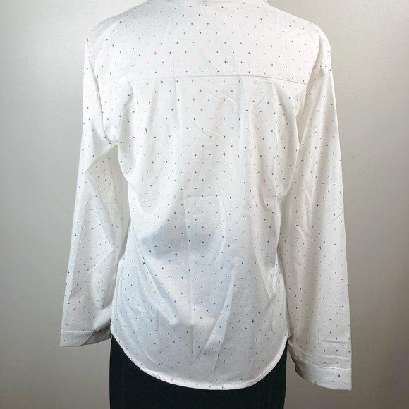 Star or cross print button-down shirt ~ Celestrial white pink blue MEDIUM blouse - Picture 15 of 15